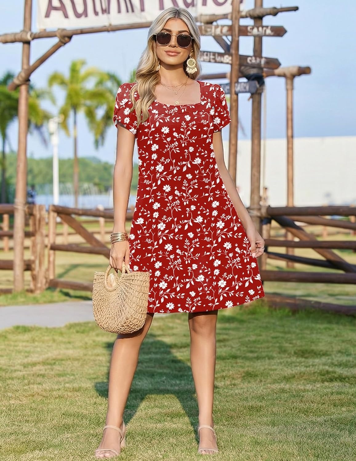 image:imageZeagoo Summer Dresses for Women 2026 Sundress Short Petal Sleeve Dress with Pockets Floral Dresses for CasualFloralxh268