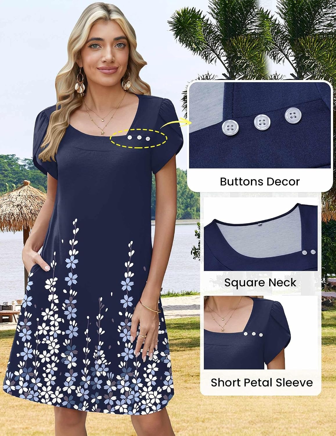 image:imageZeagoo Summer Dresses for Women 2026 Sundress Short Petal Sleeve Dress with Pockets Floral Dresses for CasualFloralzw522