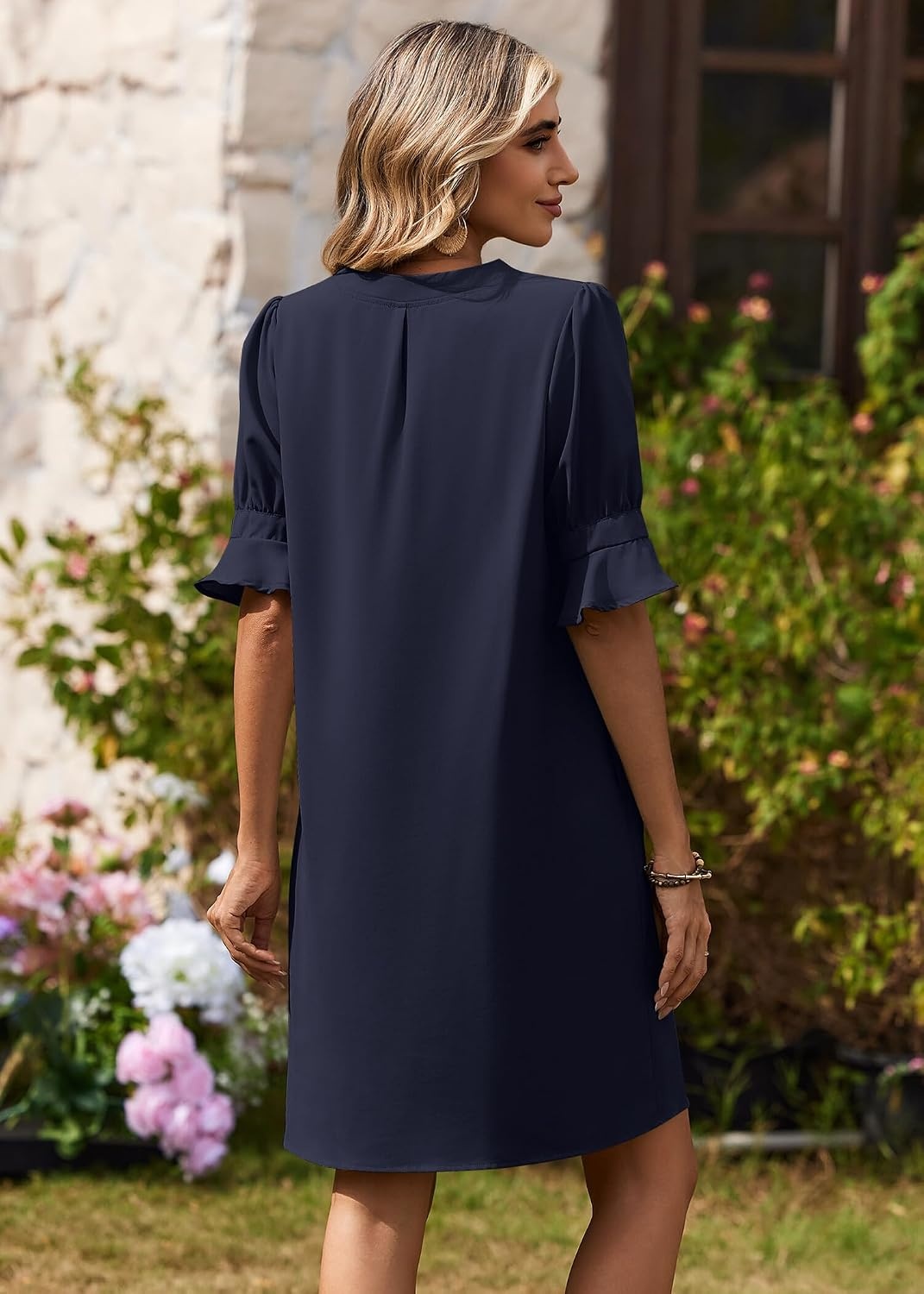 image:imageZeagoo Summer Dresses for Women 2026 V Neck Ruffle Sleeve Loose Shift Dress Hawaiian Sundress Beach Vacation ClothesBlue