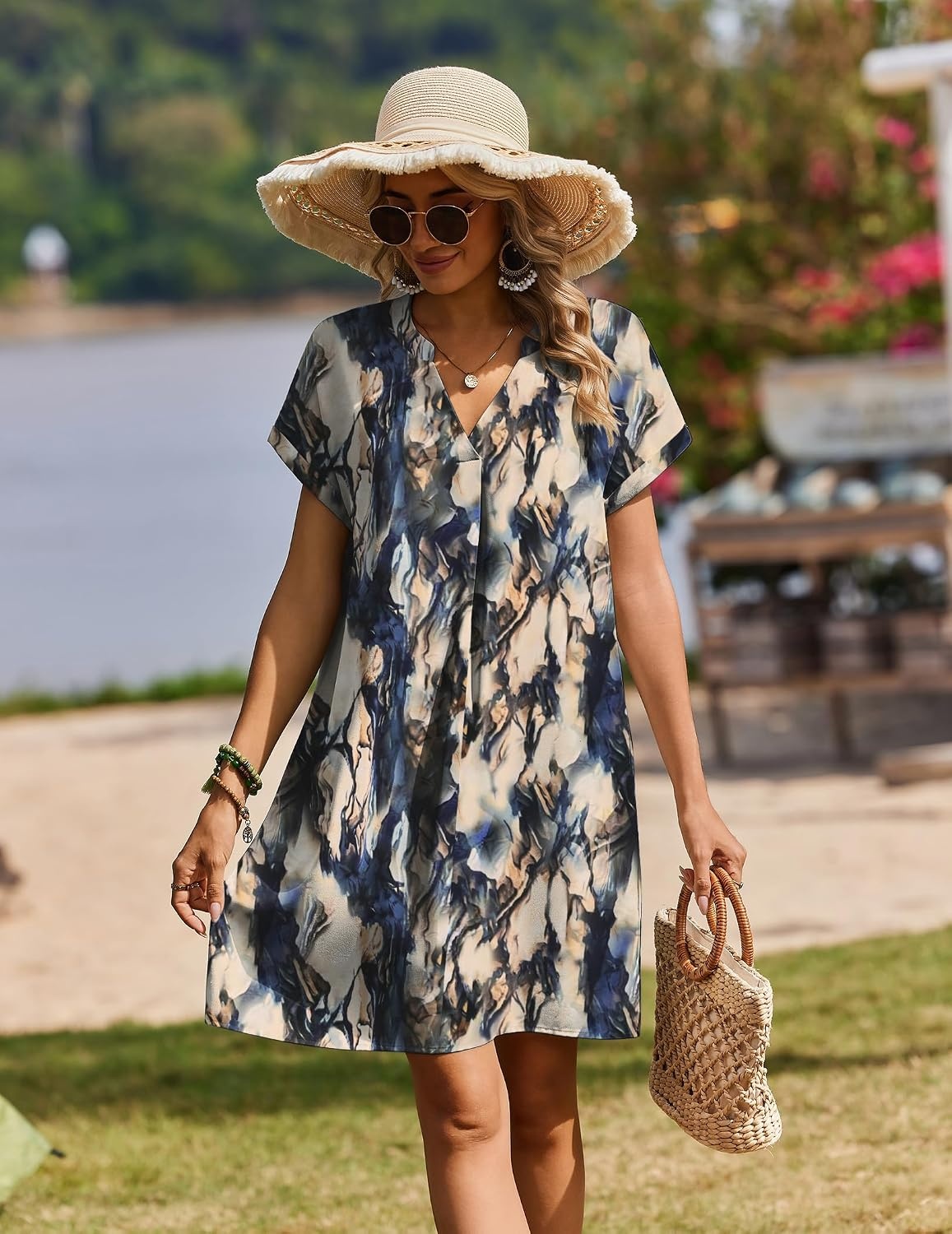 image:imageZeagoo Summer Dresses for Women Shift Dress Casual Mini Vacation SundressBlue Tie Dye