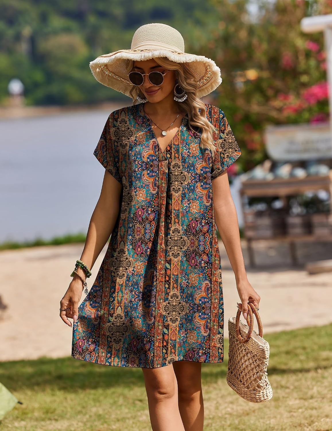 image:imageZeagoo Summer Dresses for Women Shift Dress Casual Mini Vacation SundressBrown Floral