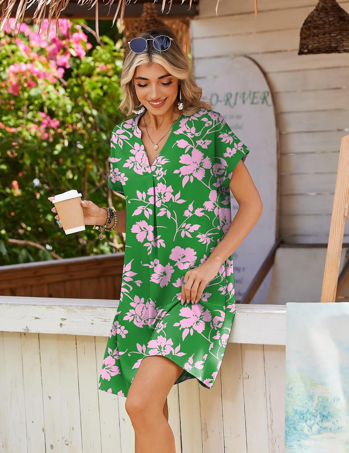 image:imageZeagoo Summer Dresses for Women Shift Dress Casual Mini Vacation SundressGreen Floral