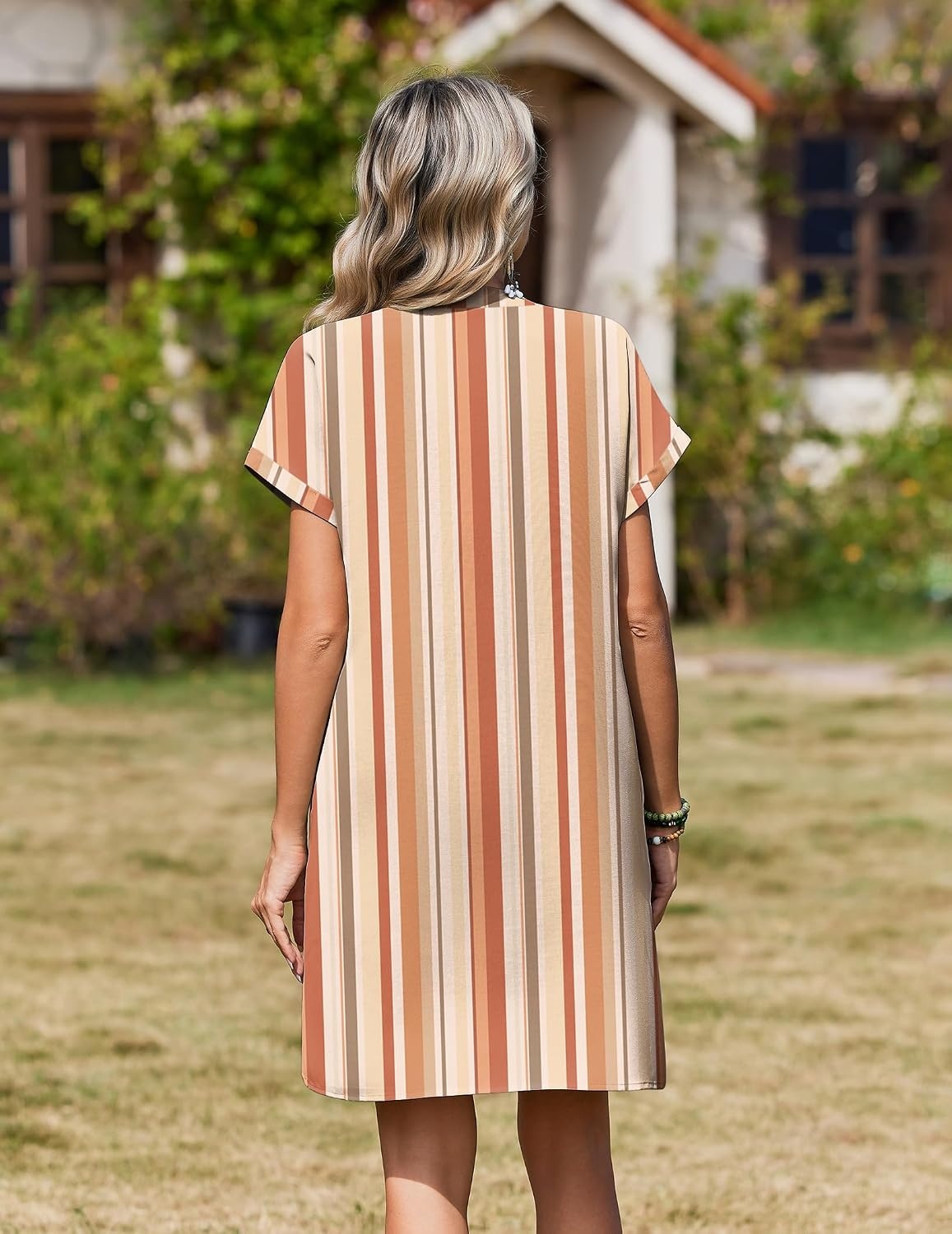 image:imageZeagoo Summer Dresses for Women Shift Dress Casual Mini Vacation SundressKhaki Stripe