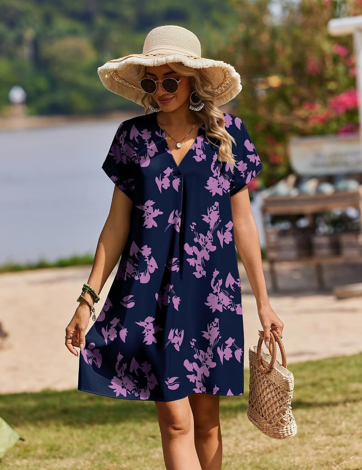 image:imageZeagoo Summer Dresses for Women Shift Dress Casual Mini Vacation SundressPurple Floral