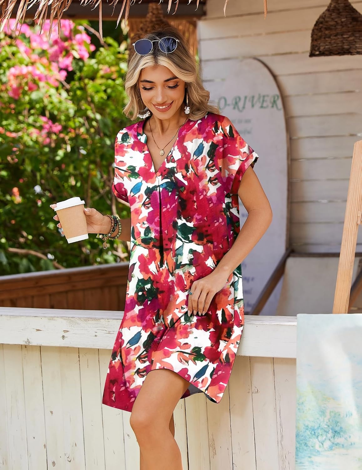 image:imageZeagoo Summer Dresses for Women Shift Dress Casual Mini Vacation SundressRed Floral