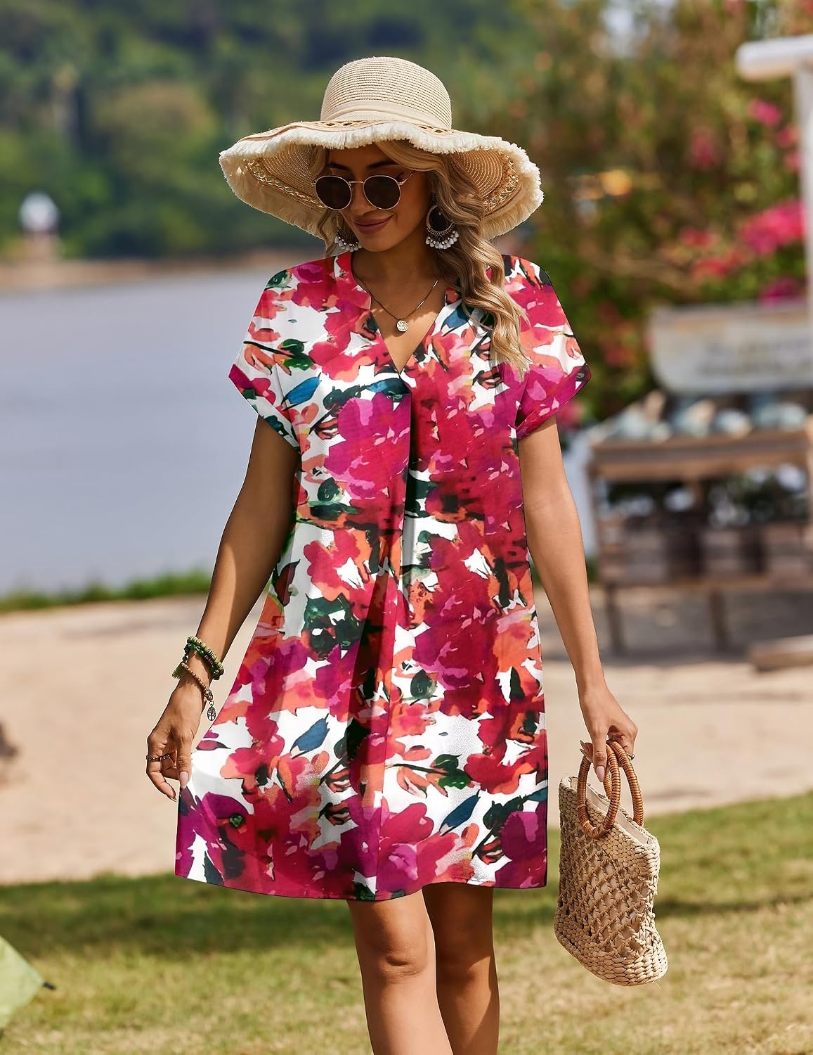 image:imageZeagoo Summer Dresses for Women Shift Dress Casual Mini Vacation SundressRed Floral
