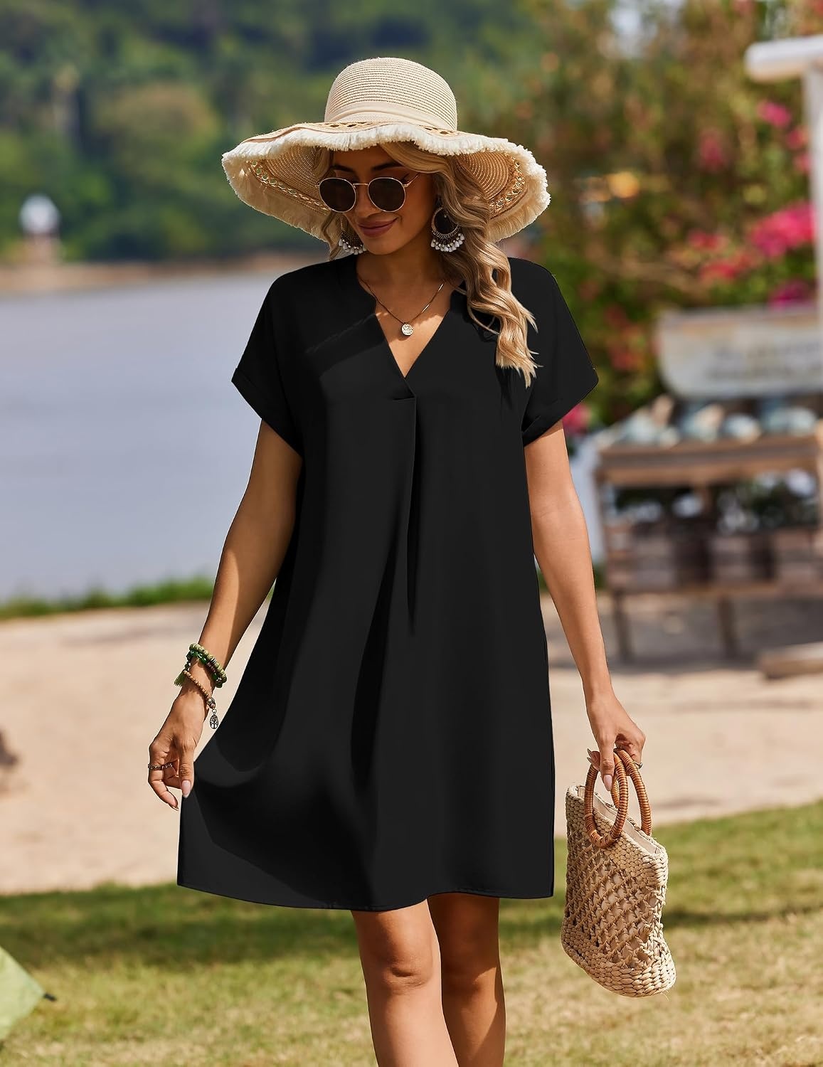 image:imageZeagoo Summer Dresses for Women Shift Dress Casual Mini Vacation SundressSolid Black