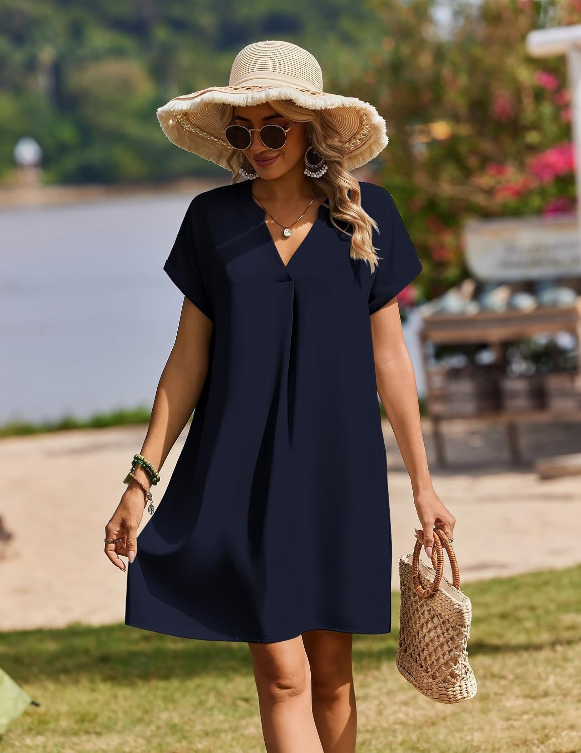 image:imageZeagoo Summer Dresses for Women Shift Dress Casual Mini Vacation SundressSolid Navy