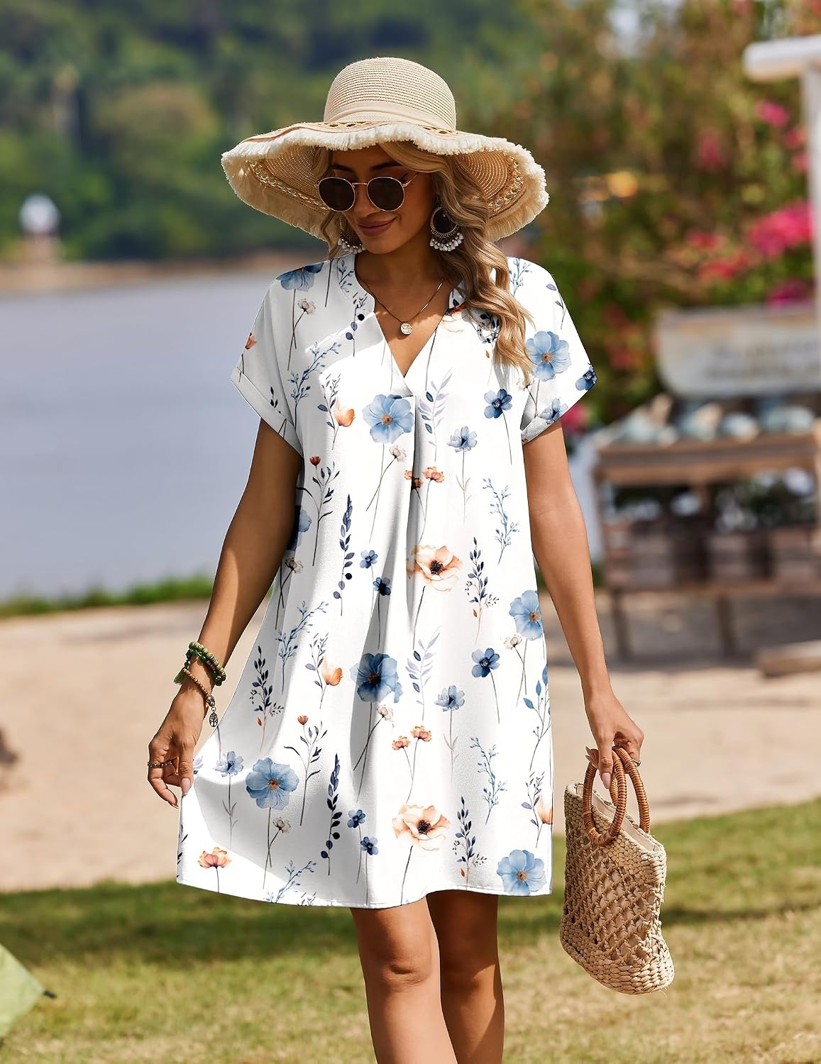 image:imageZeagoo Summer Dresses for Women Shift Dress Casual Mini Vacation SundressWhite Floral