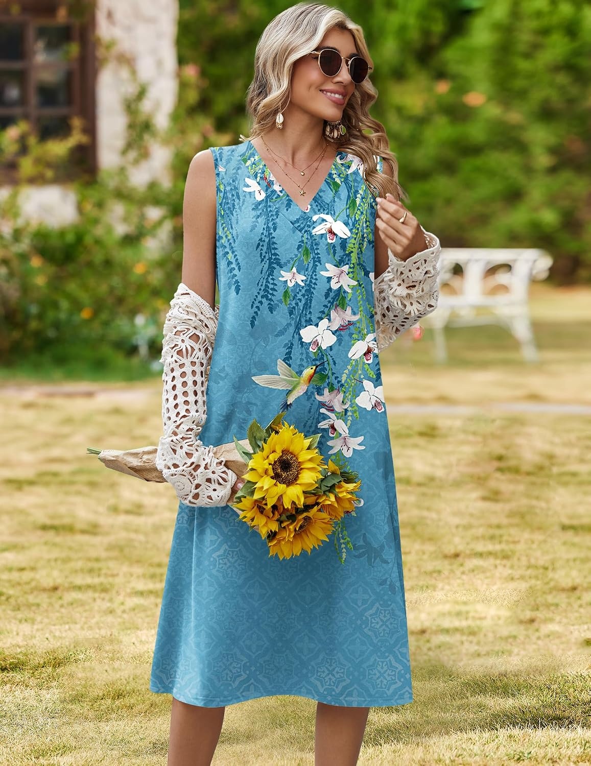 image:imageZeagoo Sundresses Dresses for Women 2026 Summer Sleeveless V Neck Casual Midi Tank Beach Vacation Dresses with Pockets02zw89
