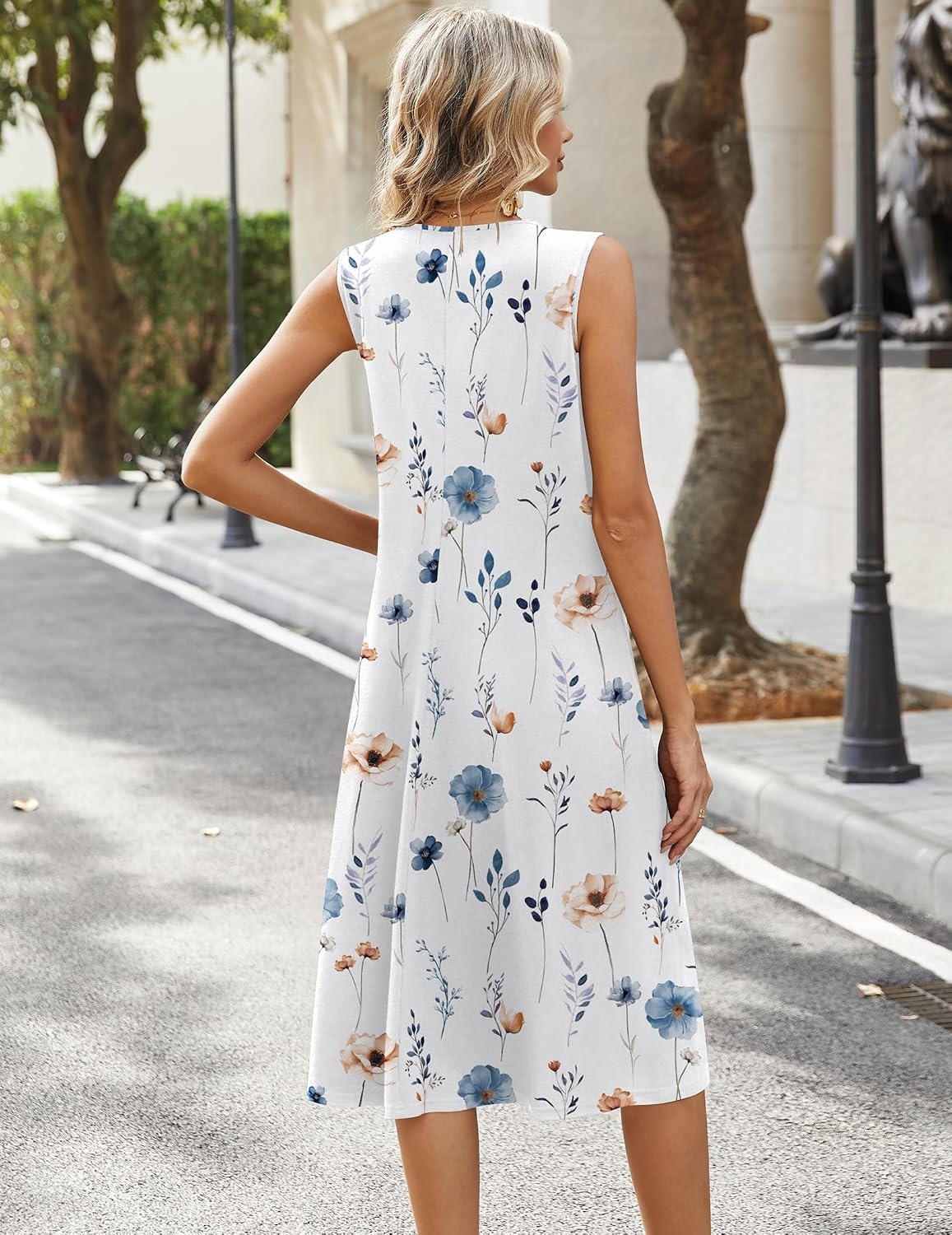 image:imageZeagoo Sundresses Dresses for Women 2026 Summer Sleeveless V Neck Casual Midi Tank Beach Vacation Dresses with PocketsBf290