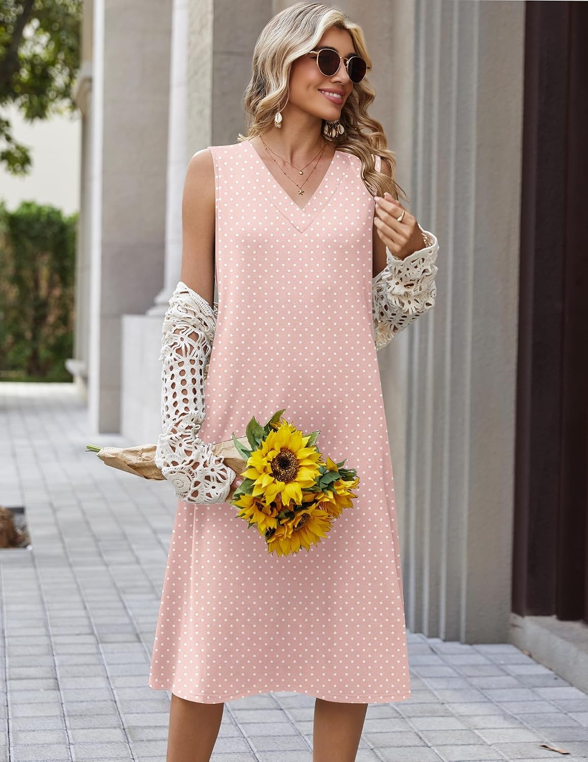 image:imageZeagoo Sundresses Dresses for Women 2026 Summer Sleeveless V Neck Casual Midi Tank Beach Vacation Dresses with PocketsJh1