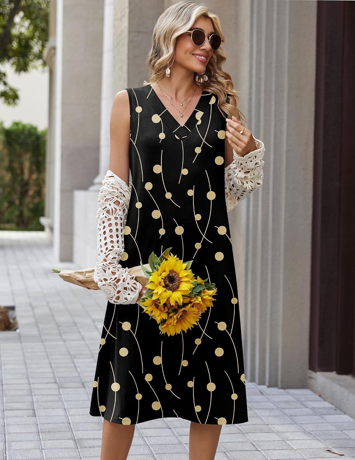image:imageZeagoo Sundresses Dresses for Women 2026 Summer Sleeveless V Neck Casual Midi Tank Beach Vacation Dresses with PocketsJh601