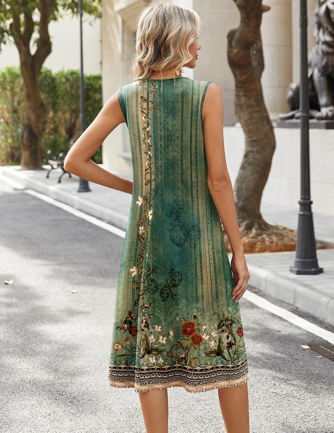 image:imageZeagoo Sundresses Dresses for Women 2026 Summer Sleeveless V Neck Casual Midi Tank Beach Vacation Dresses with PocketsMz840