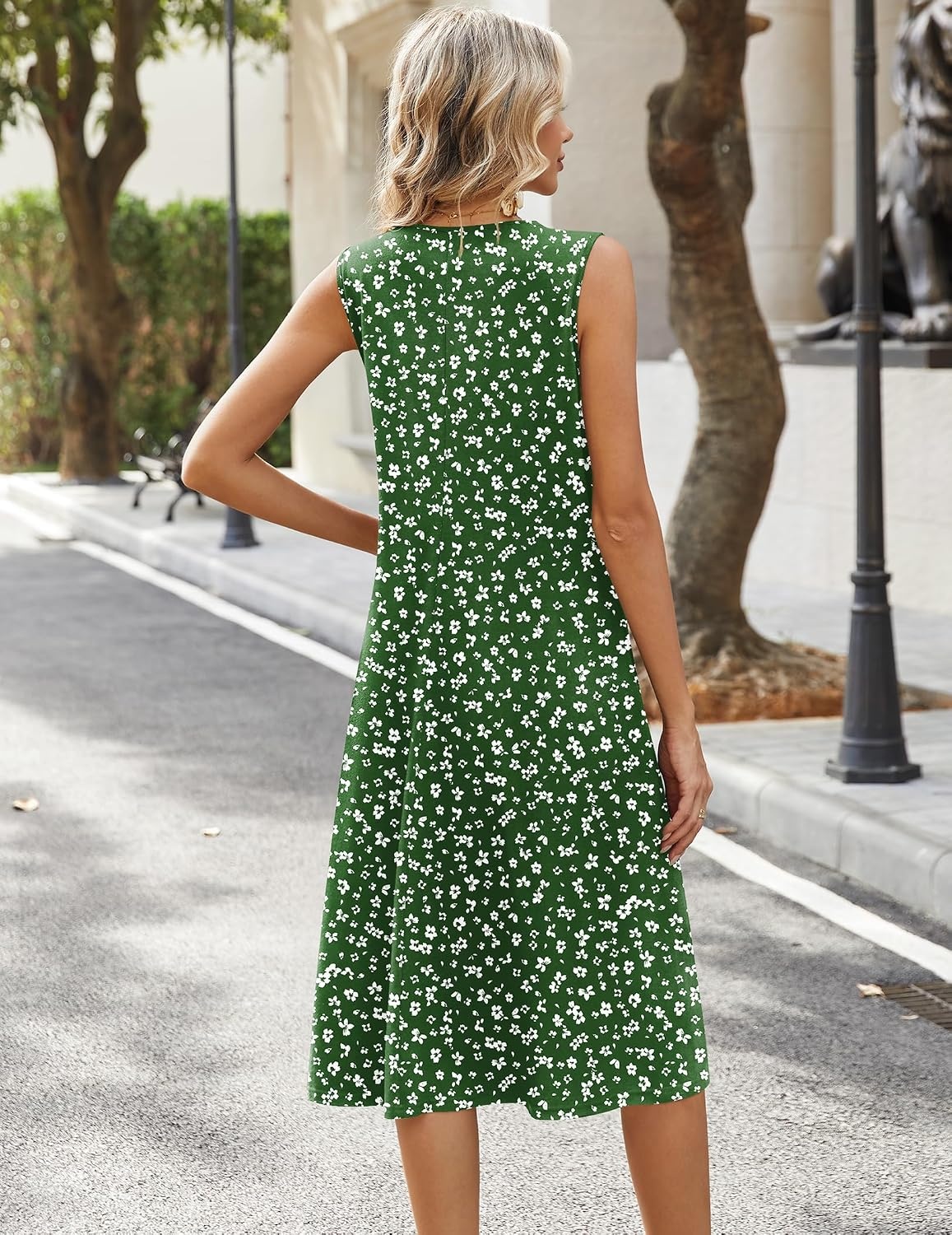 image:imageZeagoo Sundresses Dresses for Women 2026 Summer Sleeveless V Neck Casual Midi Tank Beach Vacation Dresses with PocketsXh527