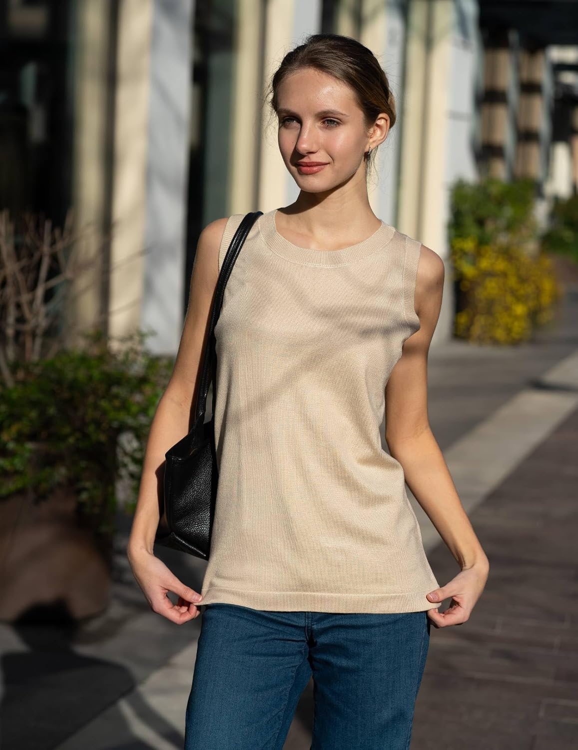 image:imageZeagoo Tank Top for Women 2026 Loose Fit Casual Knit Fall SweatersBeige