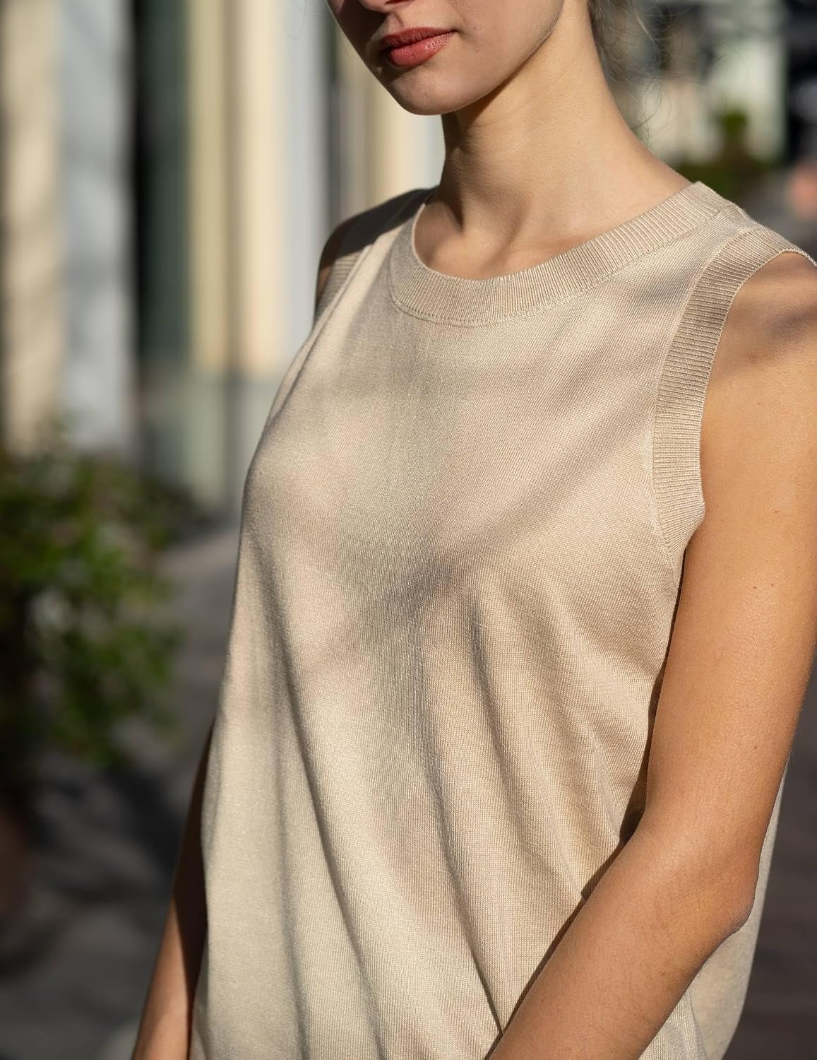 image:imageZeagoo Tank Top for Women 2026 Loose Fit Casual Knit Fall SweatersBeige