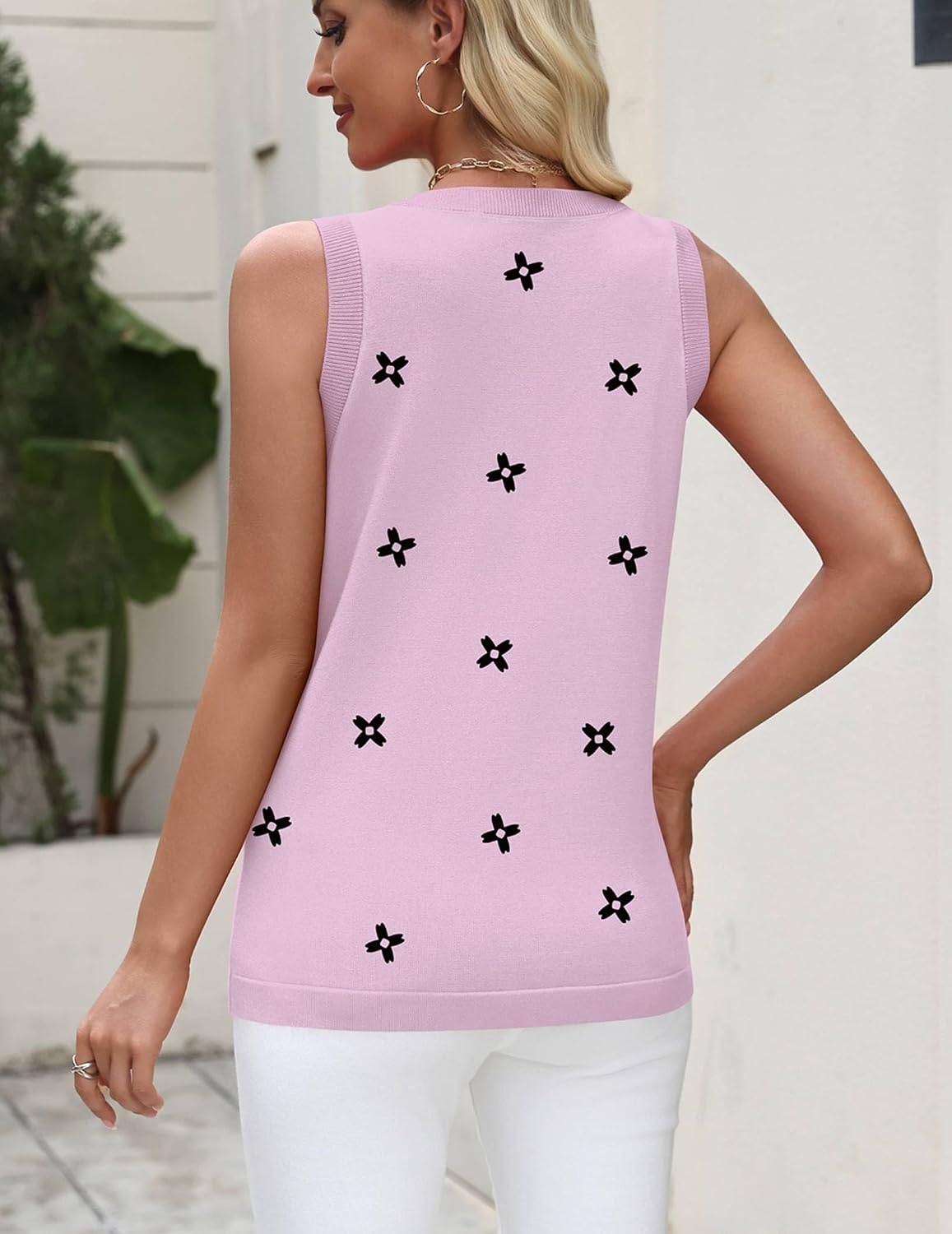 image:imageZeagoo Tank Top for Women 2026 Loose Fit Casual Knit Fall SweatersFlower Pink