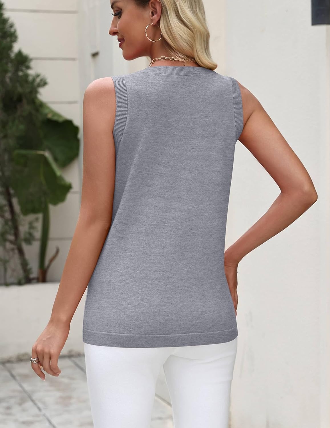 image:imageZeagoo Tank Top for Women 2026 Loose Fit Casual Knit Fall SweatersGrey