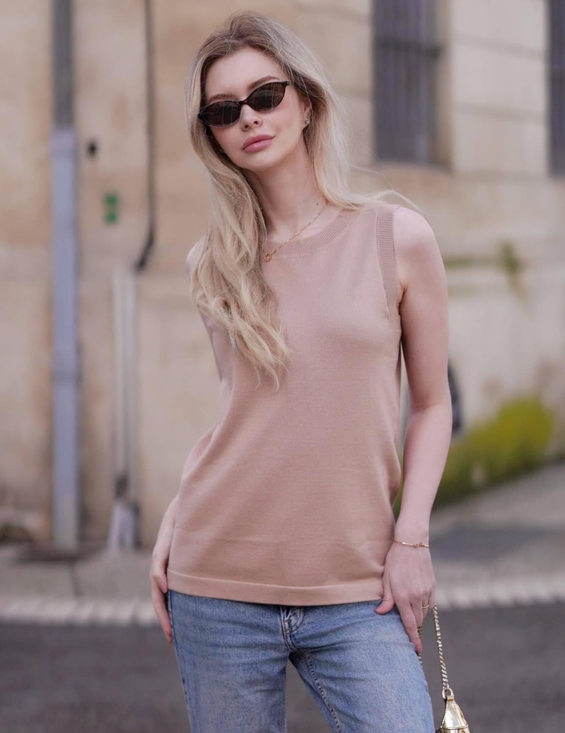 image:imageZeagoo Tank Top for Women 2026 Loose Fit Casual Knit Fall SweatersKhaki