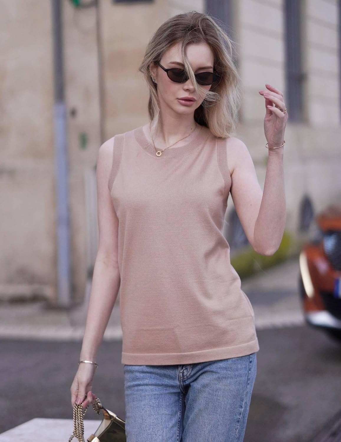 image:imageZeagoo Tank Top for Women 2026 Loose Fit Casual Knit Fall SweatersKhaki