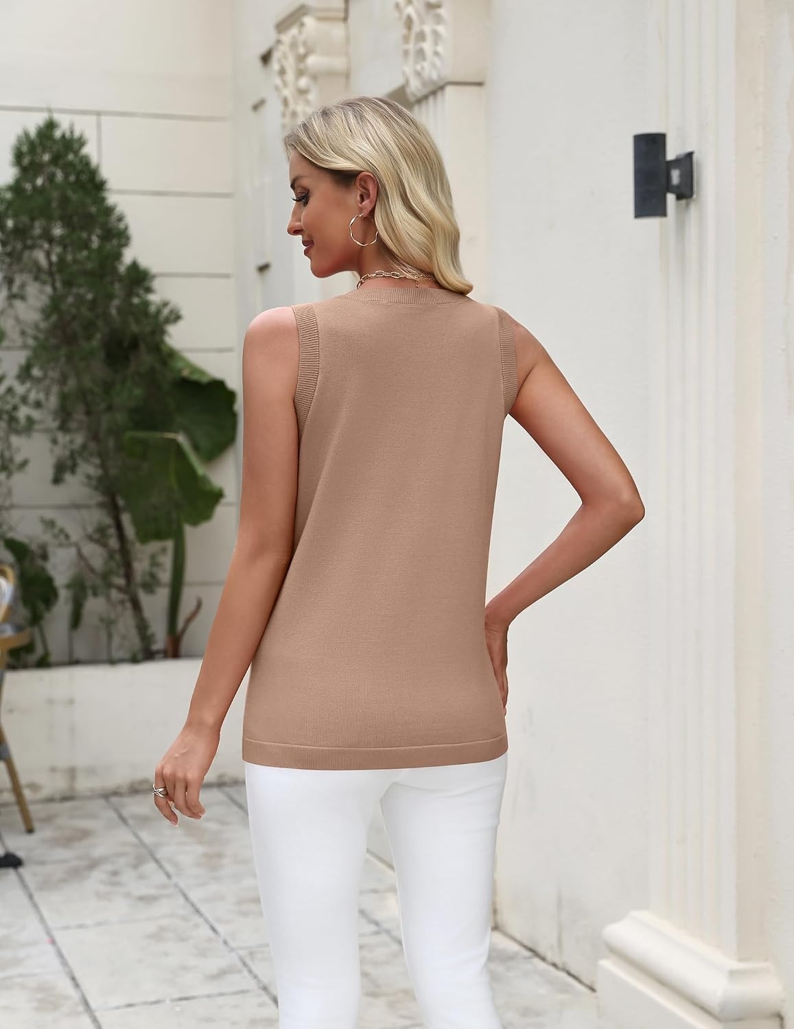 image:imageZeagoo Tank Top for Women 2026 Loose Fit Casual Knit Fall SweatersKhaki