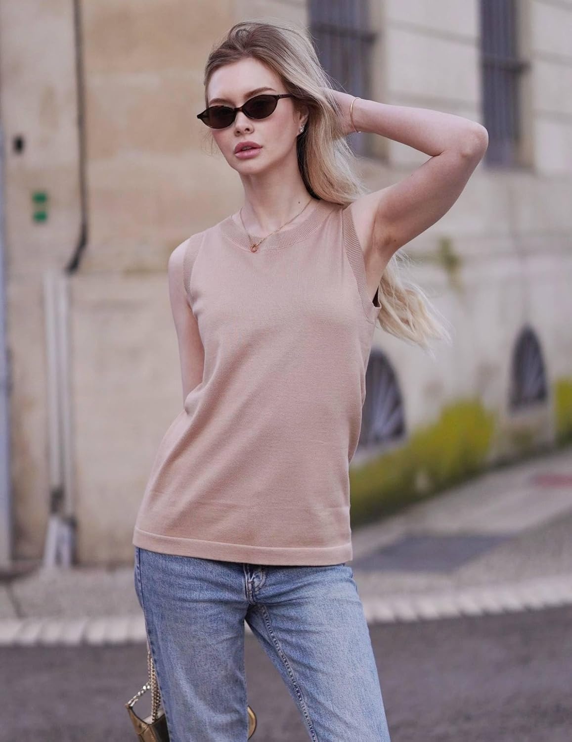 image:imageZeagoo Tank Top for Women 2026 Loose Fit Casual Knit Fall SweatersKhaki
