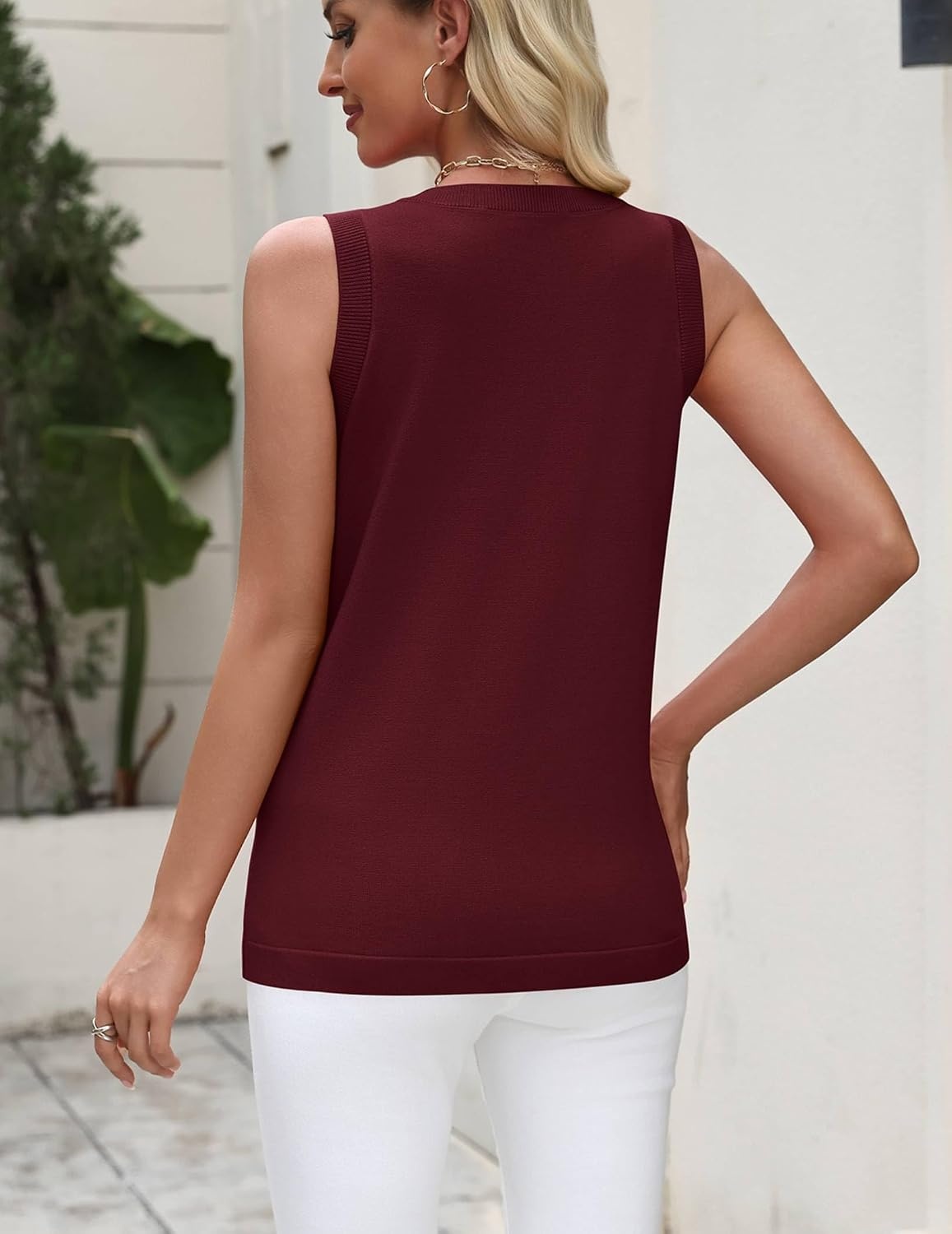 image:imageZeagoo Tank Top for Women 2026 Loose Fit Casual Knit Fall SweatersWine Red