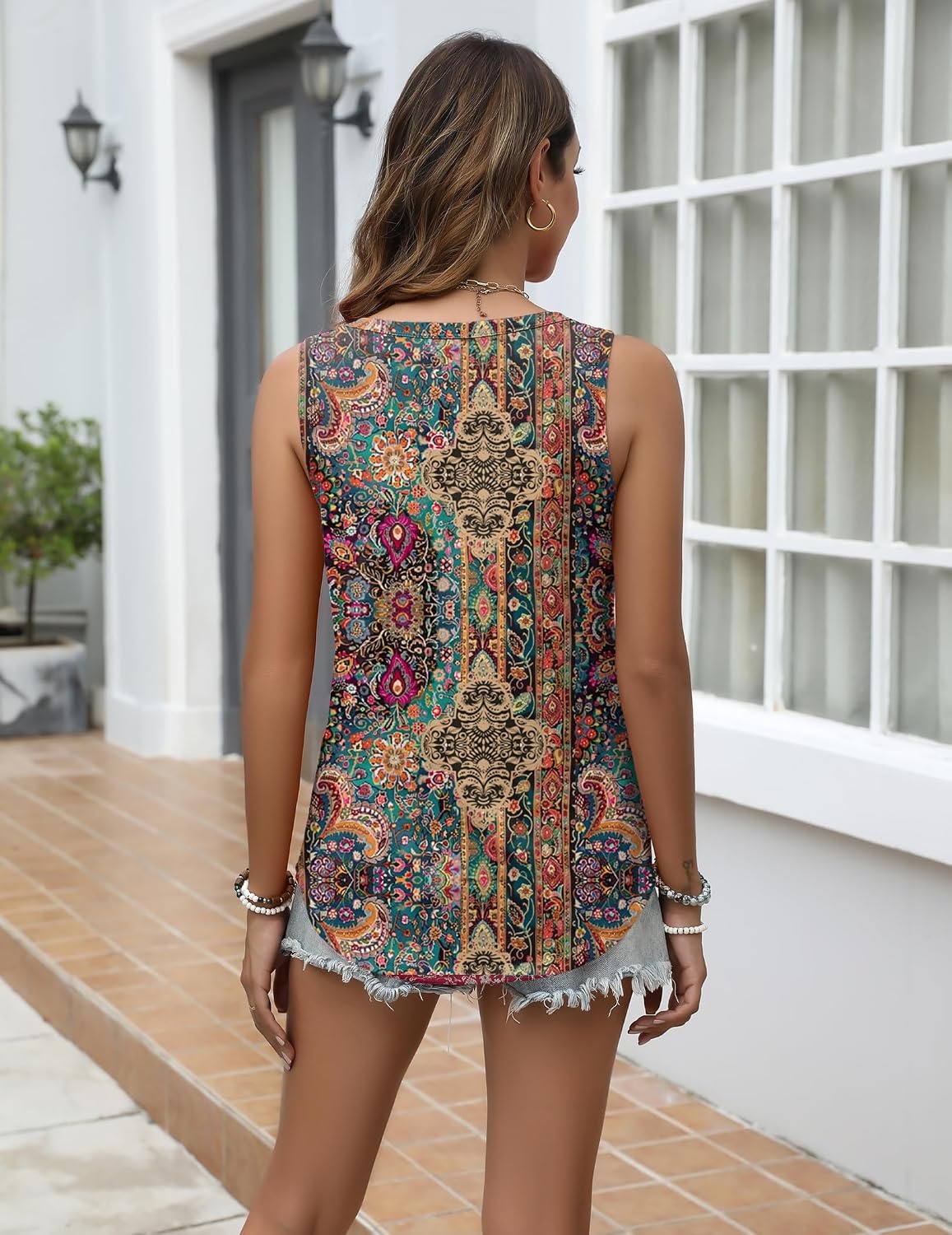 image:imageZeagoo Tank Top for Women Summer Loose Fit Casual Flowy Sleeveless Tops Trendy Scoop Neck Basic Shirts Tee 2026Amz721brown Bohemian