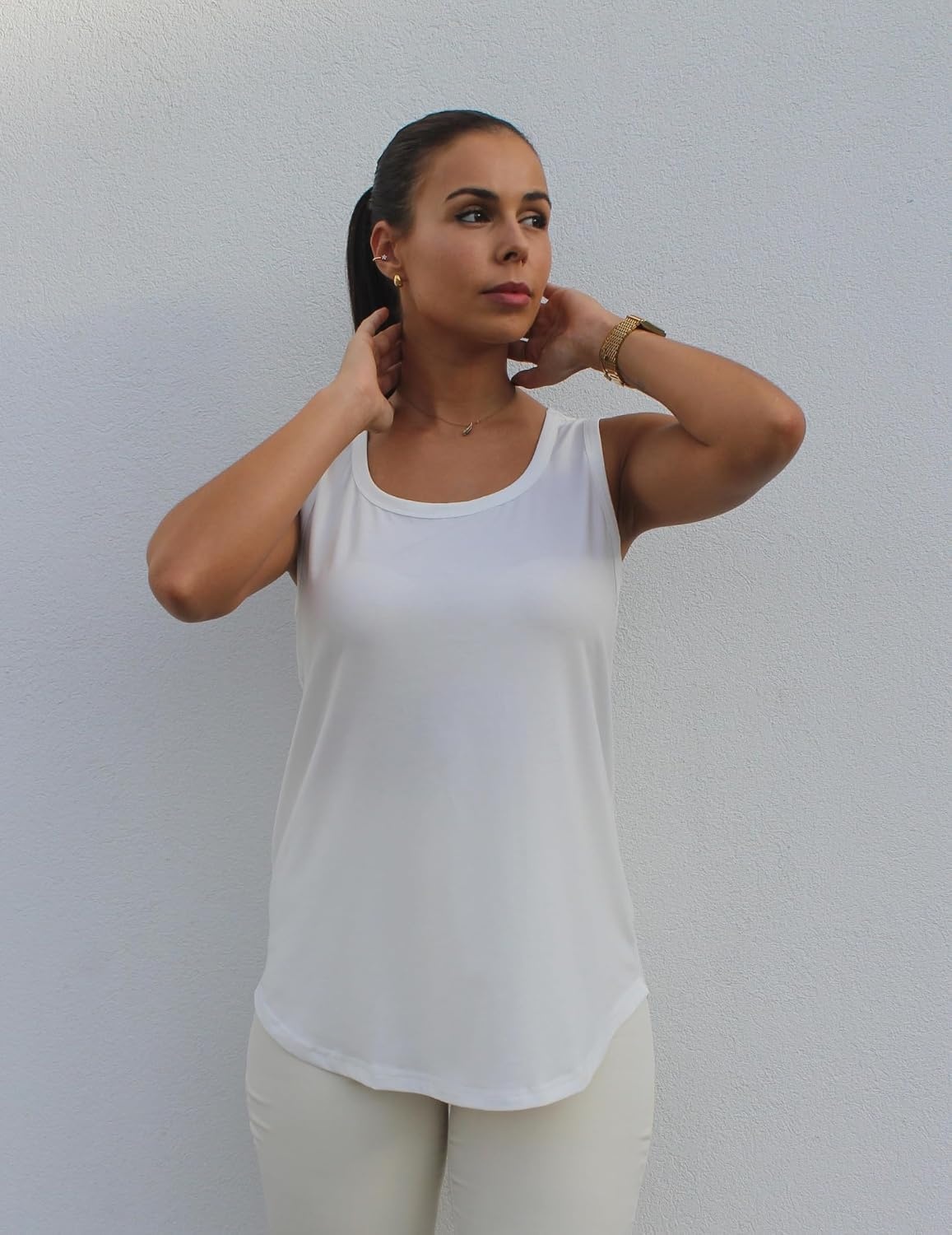 image:imageZeagoo Tank Top for Women Summer Loose Fit Casual Flowy Sleeveless Tops Trendy Scoop Neck Basic Shirts Tee 2026White