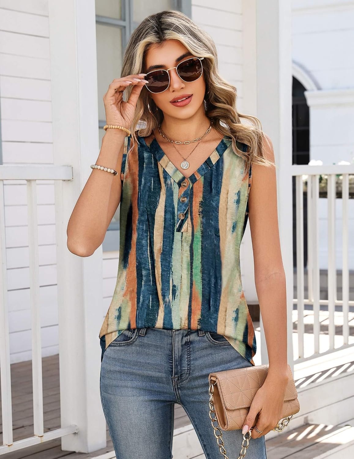 image:imageZeagoo Tank Tops for Women 2026 Summer Top Henley Shirts Dressy Casual Loose Fit VNeck Button Down Sleeveless Tshirt BlouseCx289