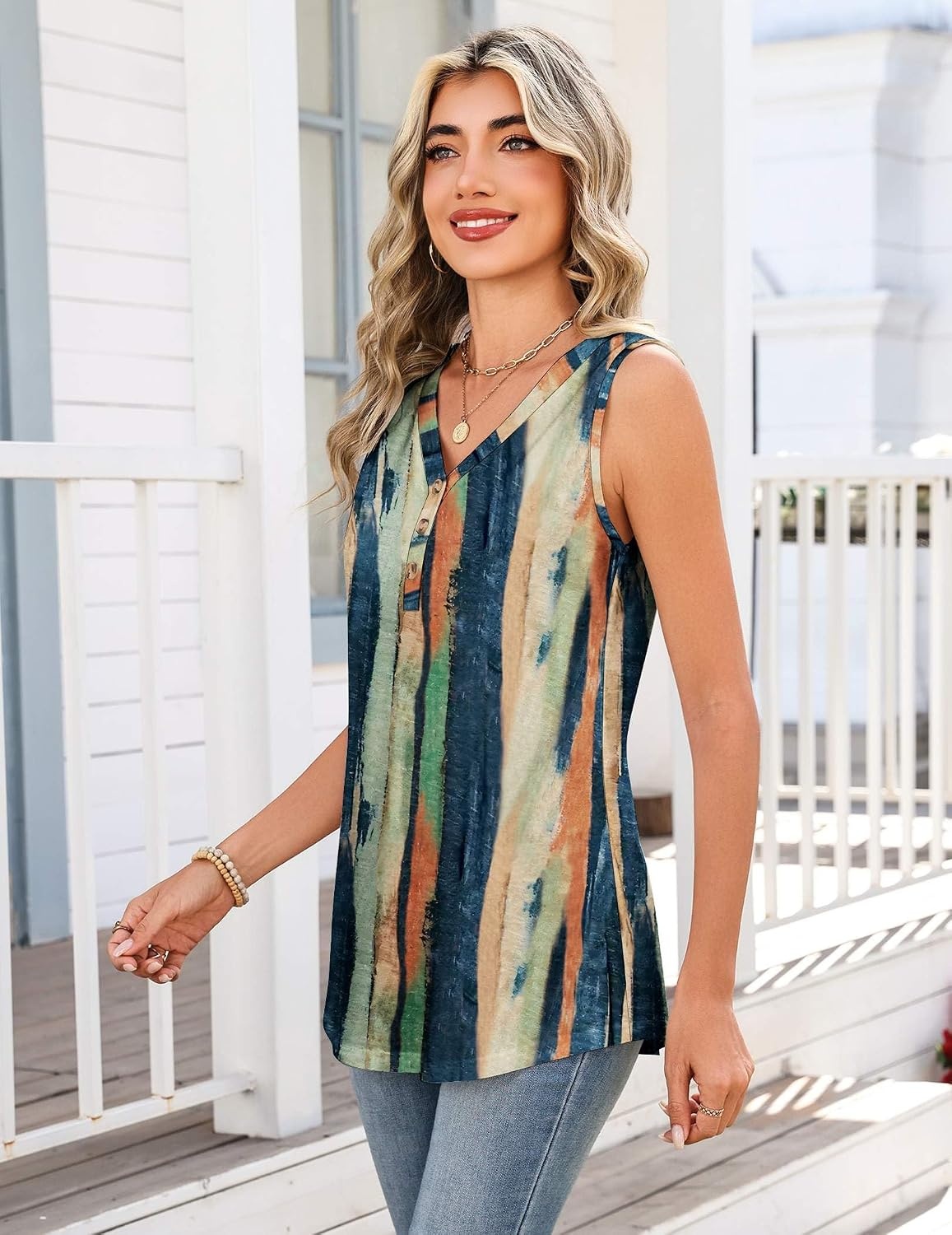 image:imageZeagoo Tank Tops for Women 2026 Summer Top Henley Shirts Dressy Casual Loose Fit VNeck Button Down Sleeveless Tshirt BlouseCx289
