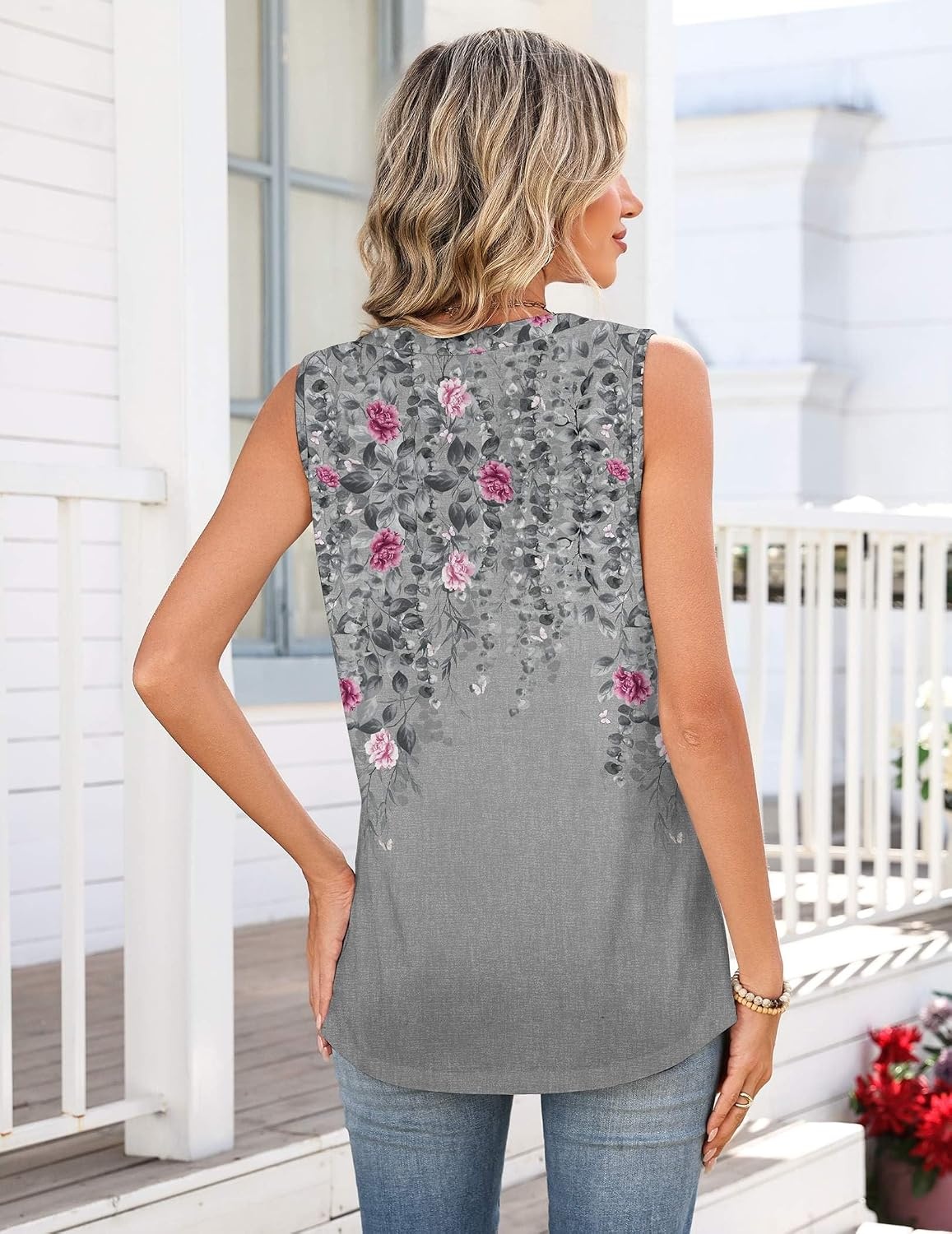 image:imageZeagoo Tank Tops for Women 2026 Summer Top Henley Shirts Dressy Casual Loose Fit VNeck Button Down Sleeveless Tshirt BlouseHf36