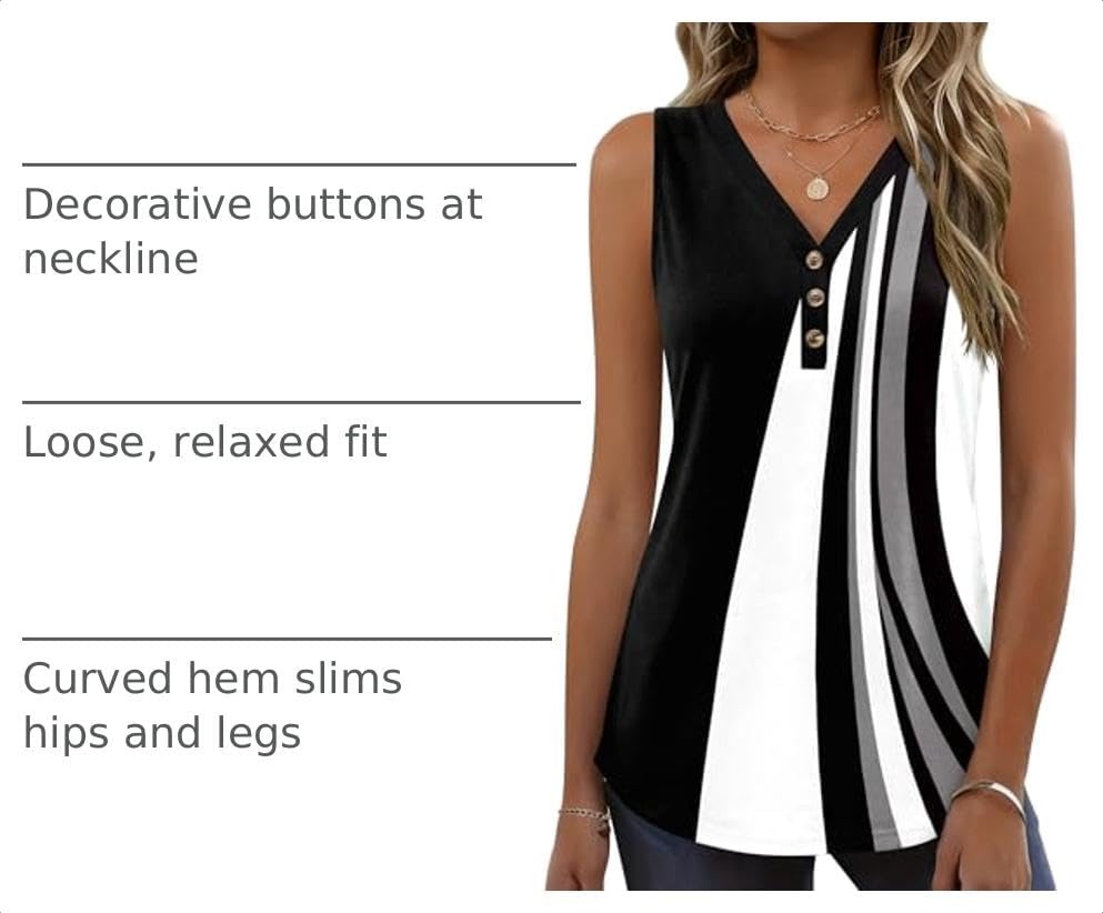 image:imageZeagoo Tank Tops for Women 2026 Summer Top Henley Shirts Dressy Casual Loose Fit VNeck Button Down Sleeveless Tshirt BlouseJh540