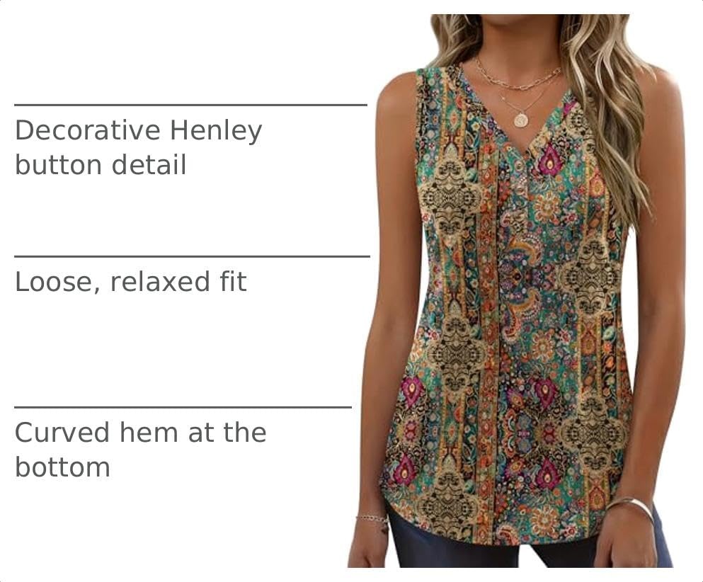 image:imageZeagoo Tank Tops for Women 2026 Summer Top Henley Shirts Dressy Casual Loose Fit VNeck Button Down Sleeveless Tshirt BlouseMz721