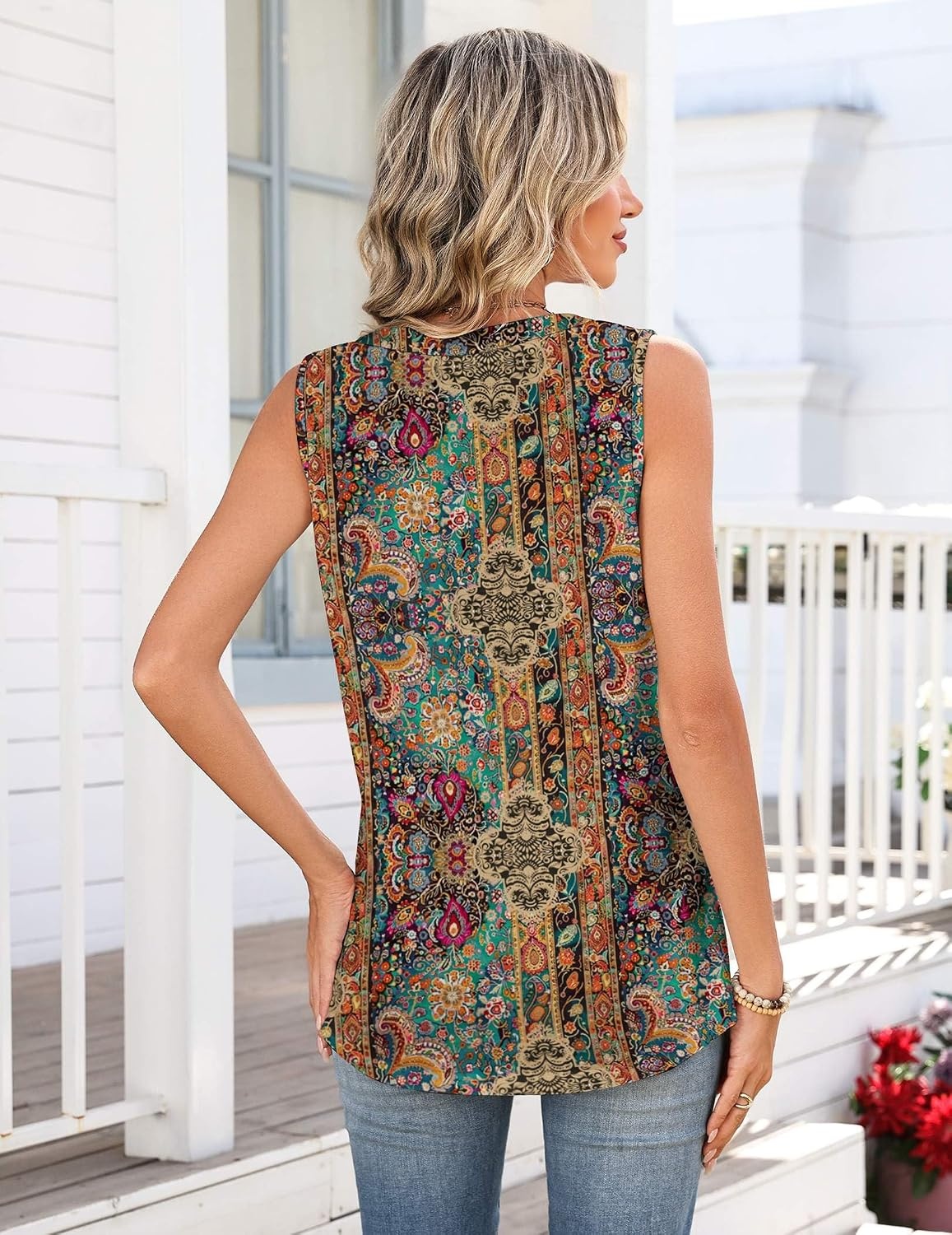 image:imageZeagoo Tank Tops for Women 2026 Summer Top Henley Shirts Dressy Casual Loose Fit VNeck Button Down Sleeveless Tshirt BlouseMz721