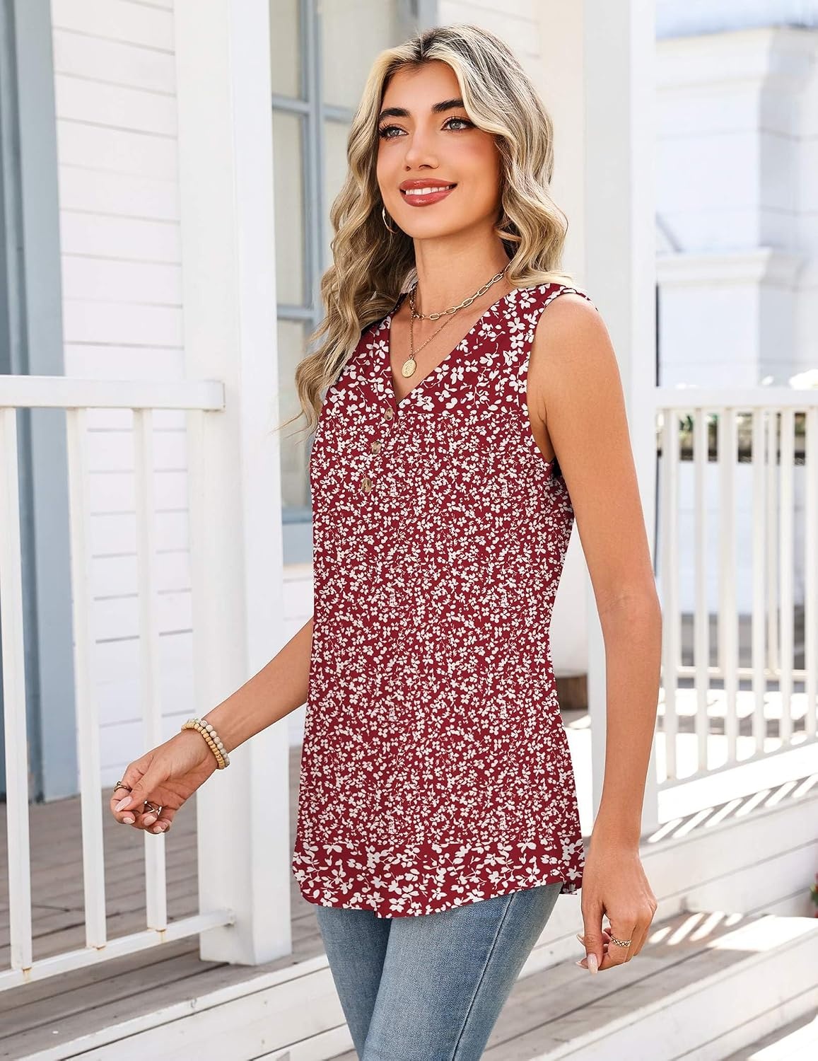 image:imageZeagoo Tank Tops for Women 2026 Summer Top Henley Shirts Dressy Casual Loose Fit VNeck Button Down Sleeveless Tshirt BlouseXh555