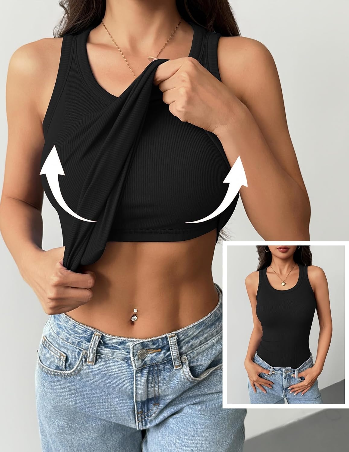 image:imageZeagoo Tank Tops with Built in Bra for Women Sleeveless Ribbed Summer Tops1black