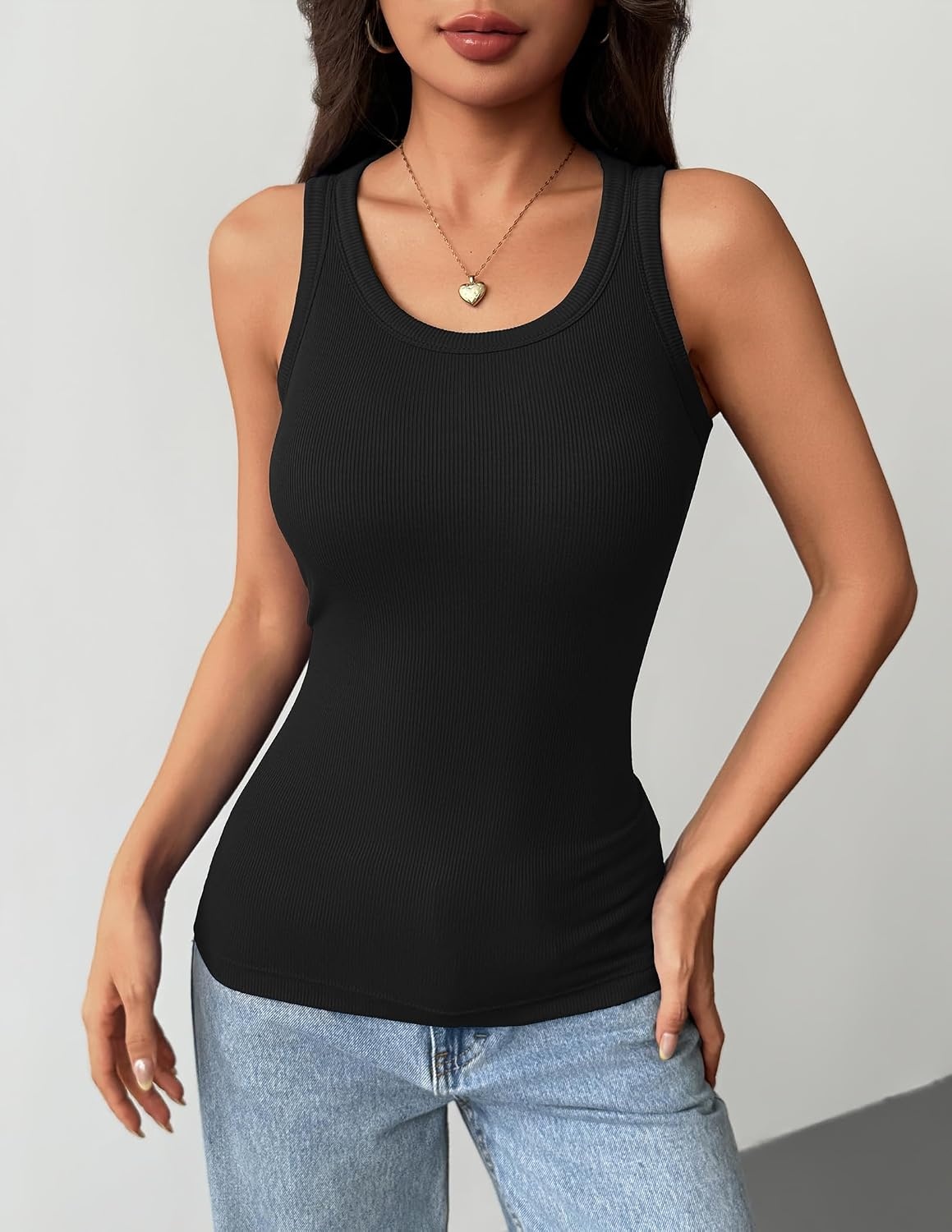 image:imageZeagoo Tank Tops with Built in Bra for Women Sleeveless Ribbed Summer Tops1black