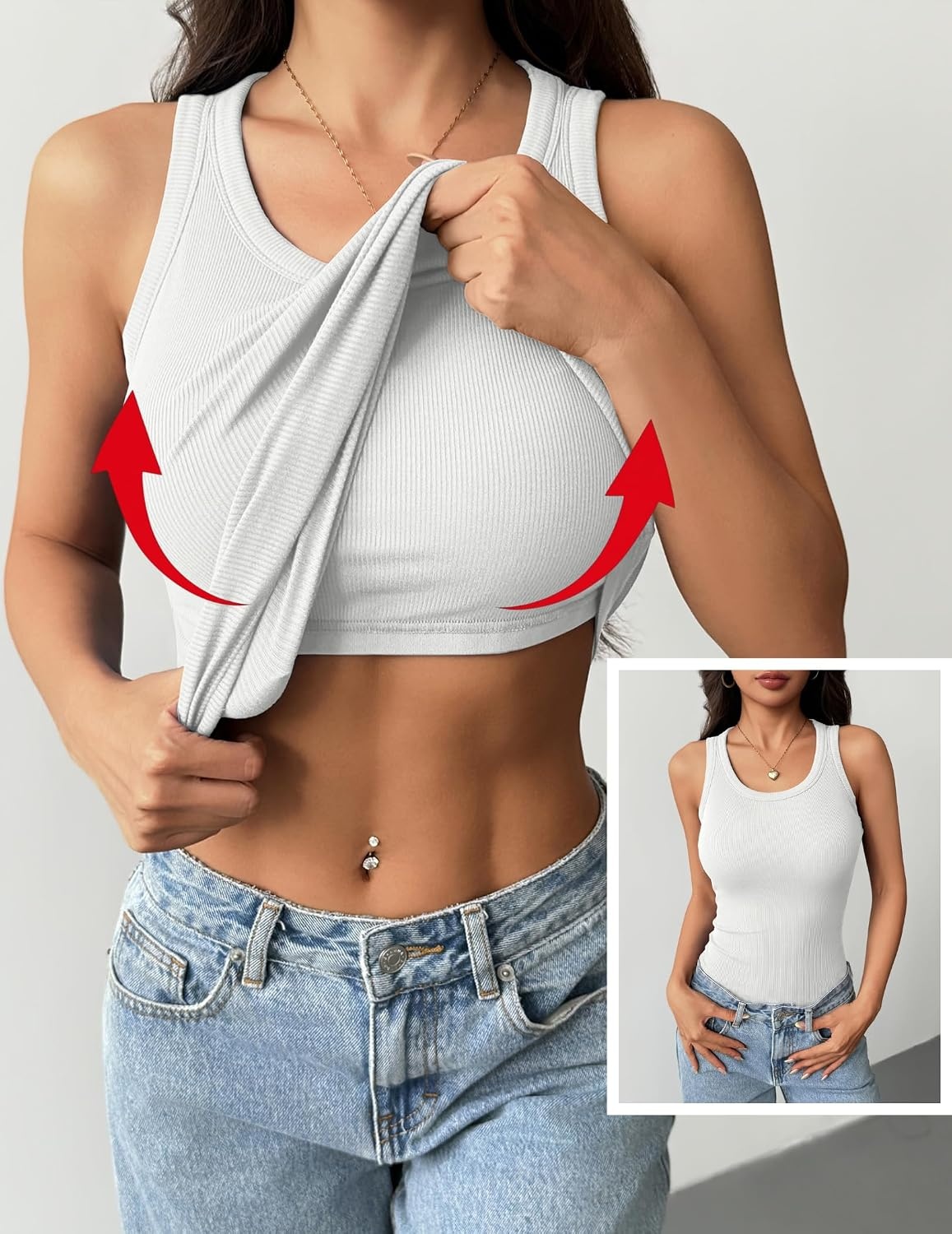 image:imageZeagoo Tank Tops with Built in Bra for Women Sleeveless Ribbed Summer Tops1white