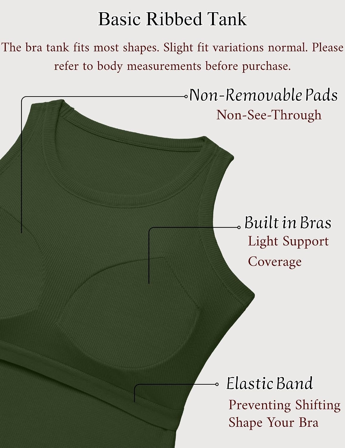 image:imageZeagoo Tank Tops with Built in Bra for Women Sleeveless Ribbed Summer TopsArmy Green