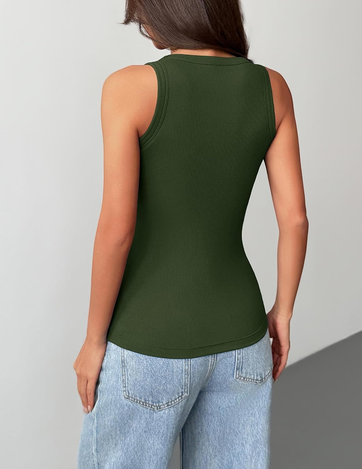image:imageZeagoo Tank Tops with Built in Bra for Women Sleeveless Ribbed Summer TopsArmy Green