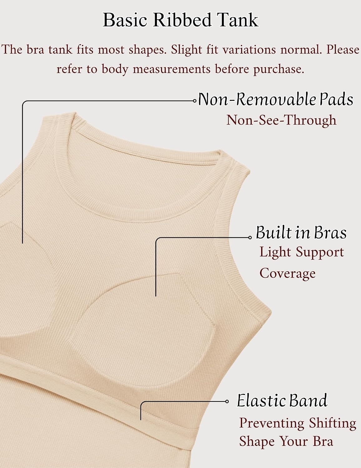image:imageZeagoo Tank Tops with Built in Bra for Women Sleeveless Ribbed Summer TopsBeige