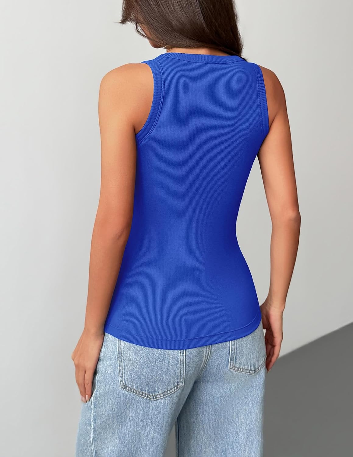 image:imageZeagoo Tank Tops with Built in Bra for Women Sleeveless Ribbed Summer TopsBlue