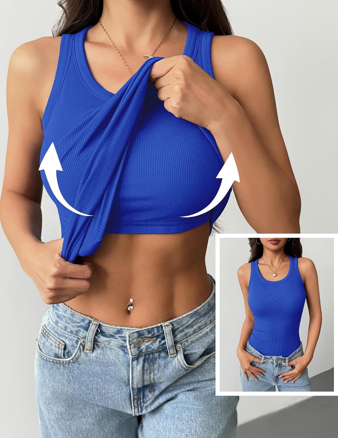 image:imageZeagoo Tank Tops with Built in Bra for Women Sleeveless Ribbed Summer TopsBlue