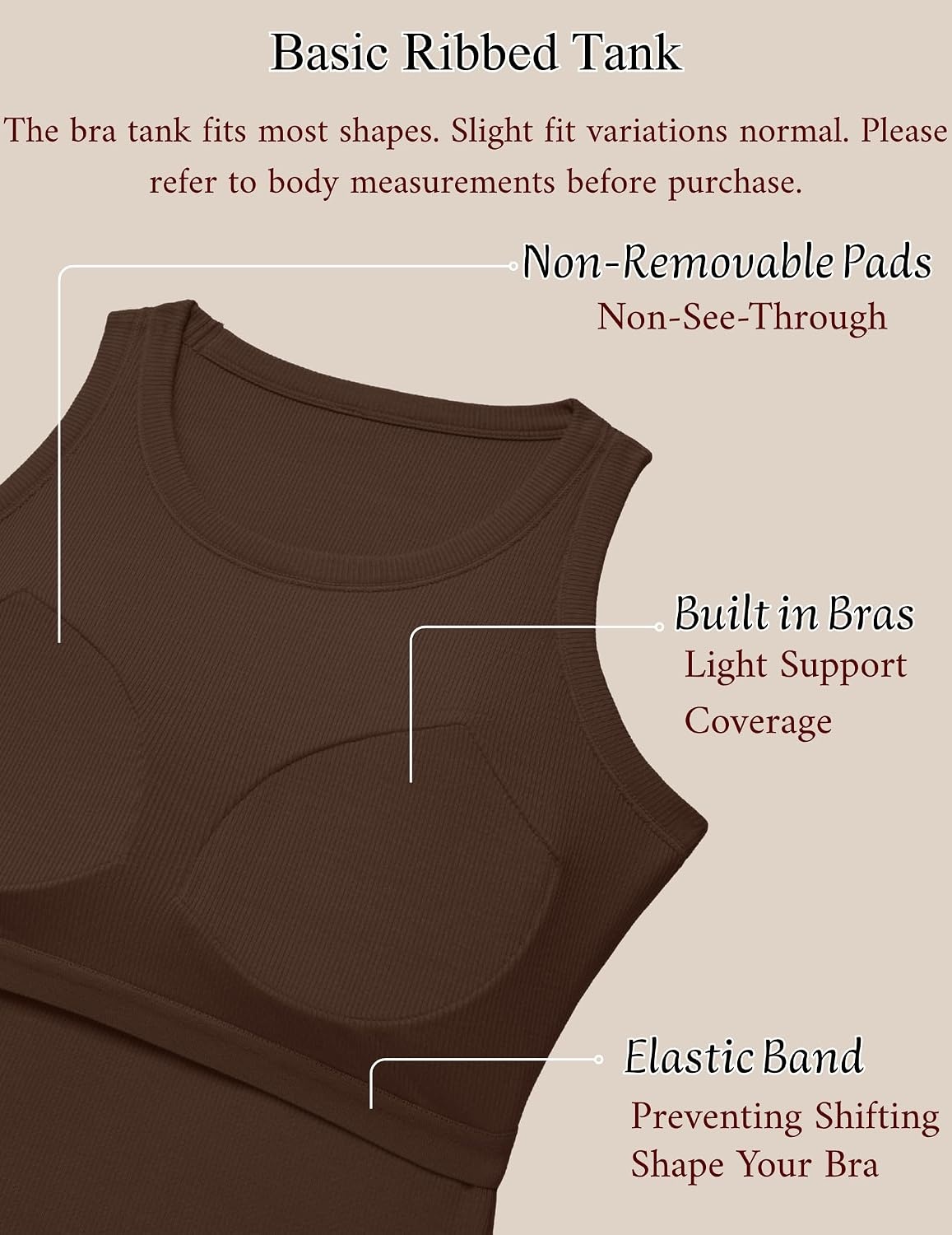 image:imageZeagoo Tank Tops with Built in Bra for Women Sleeveless Ribbed Summer TopsBrown