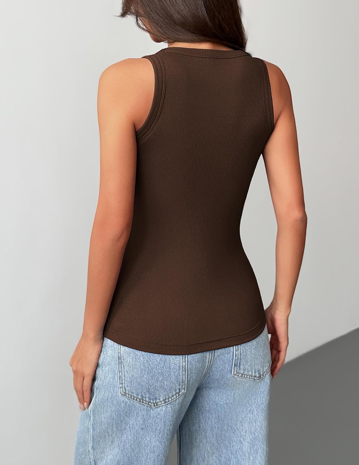 image:imageZeagoo Tank Tops with Built in Bra for Women Sleeveless Ribbed Summer TopsBrown
