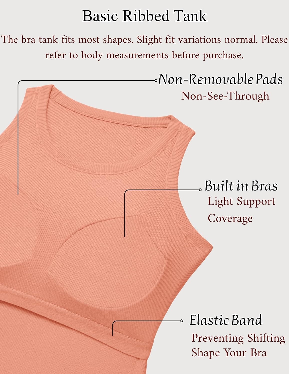 image:imageZeagoo Tank Tops with Built in Bra for Women Sleeveless Ribbed Summer TopsCoral