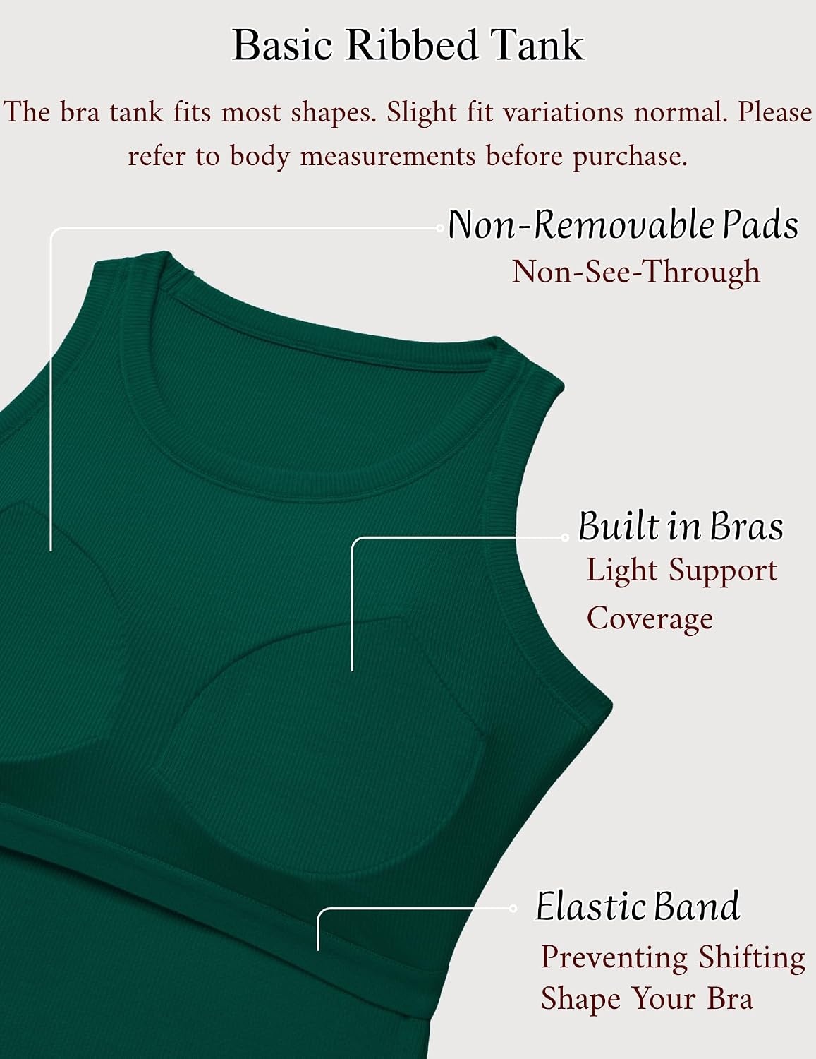 image:imageZeagoo Tank Tops with Built in Bra for Women Sleeveless Ribbed Summer TopsDark Green