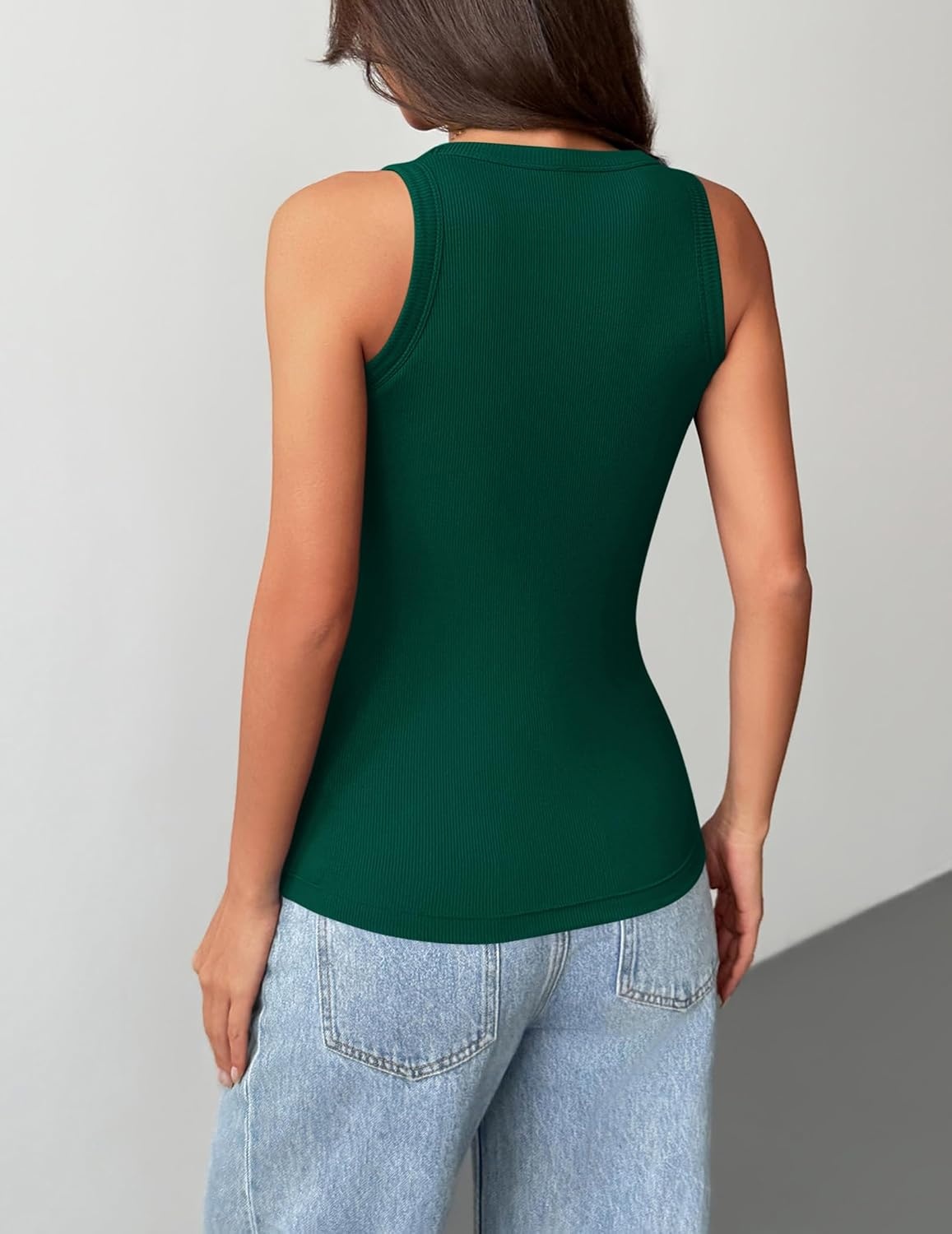 image:imageZeagoo Tank Tops with Built in Bra for Women Sleeveless Ribbed Summer TopsDark Green